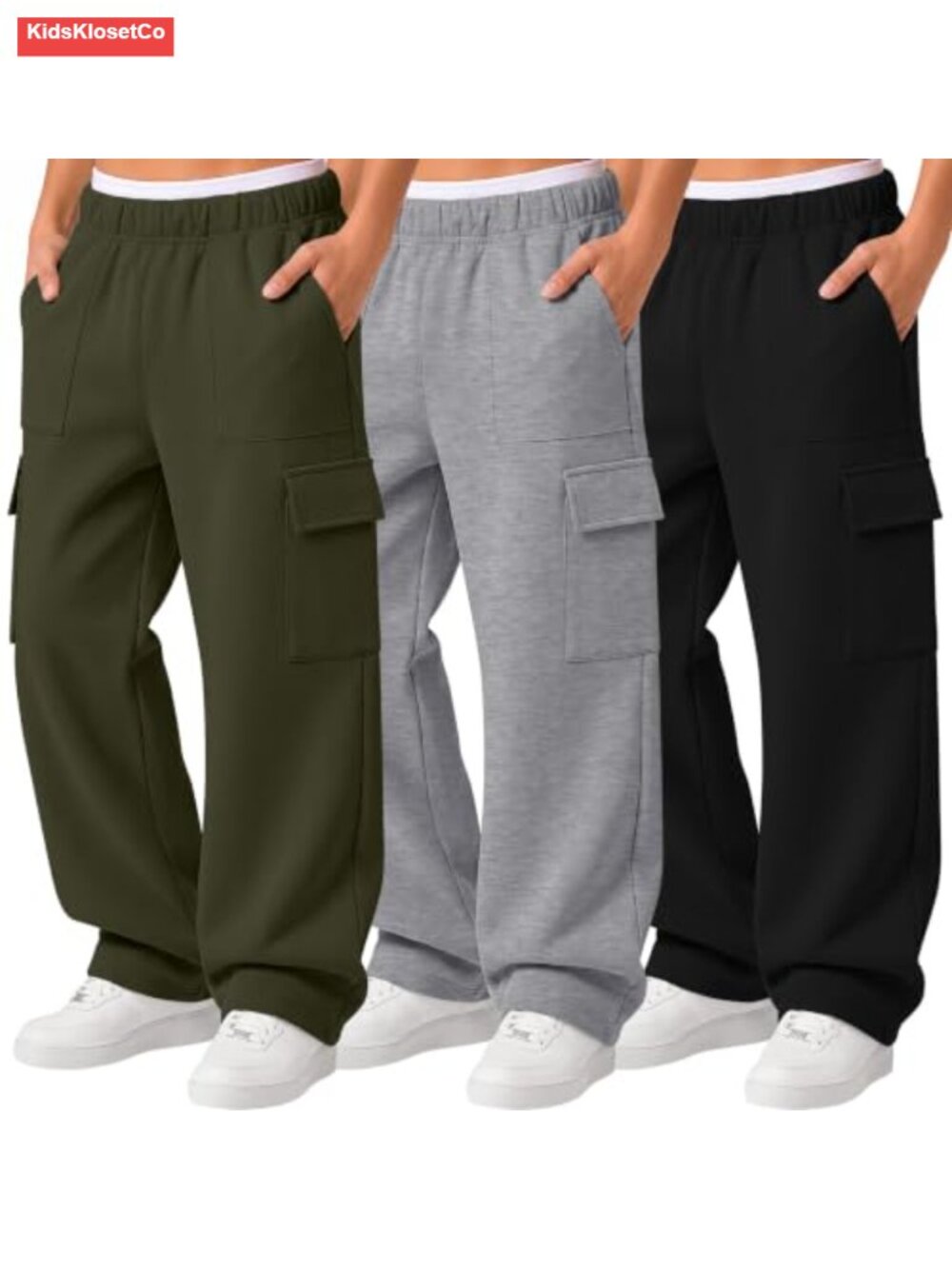 Boys Cargo Sweatpants 3 Pack Baggy Wide Leg